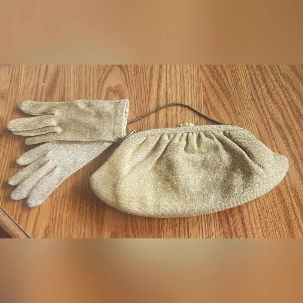 Ben Berger Vintage Gold Metallic Glove And Bag Set